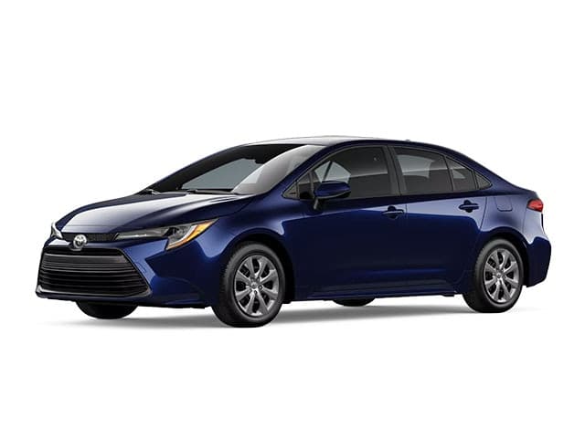 Toyota Corolla sedan in blue, three-quarter front view